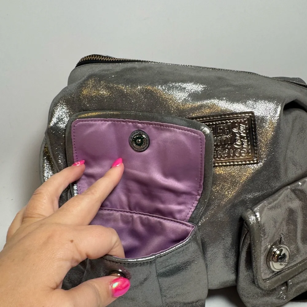 SOLD Coach Poppy Silver Metallic Double Pocket Satchel/Shoulder Bag #14561 – Y2K - Picture 13 of 14